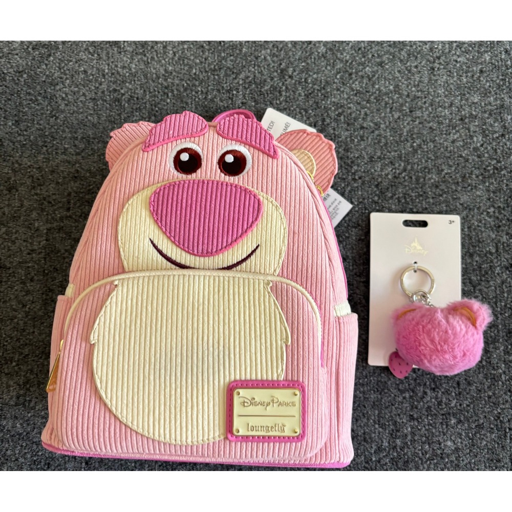 Disney Parks Loungefly Toy Story Lotso Scented Corduroy Mini Backpack & Keychain
